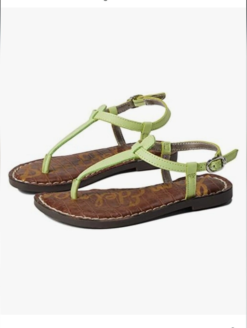 Sam Edelman Gigi Mini Kiwi Green Leather T‑Strap Sandals – EU 36 / US 4